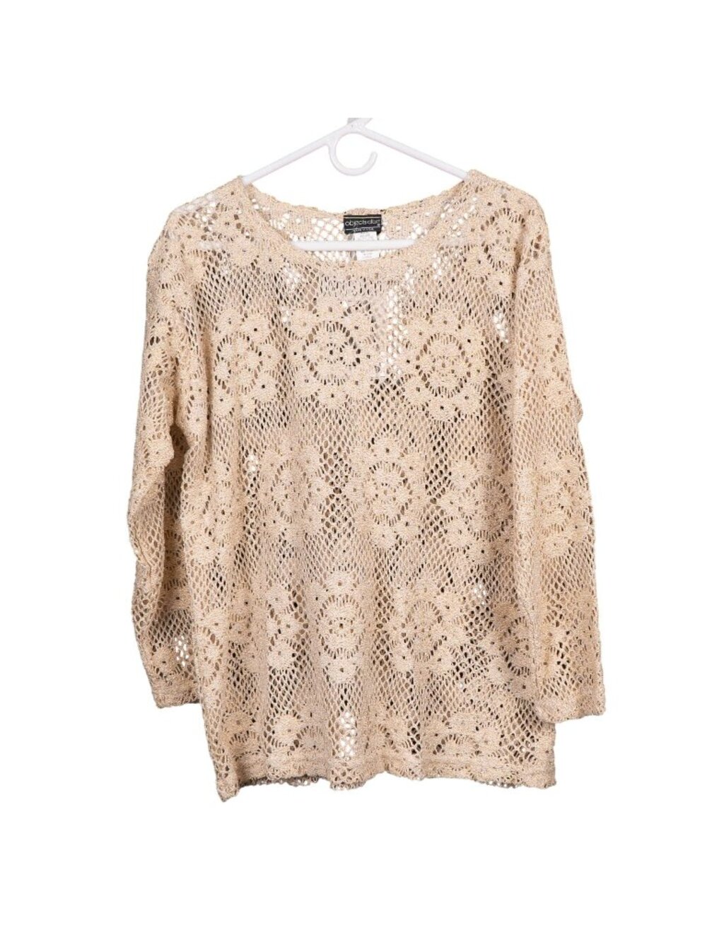 Objects DArt Crochet Knit Sweater L Womens New Gold Metallic Retro Hippie Boho